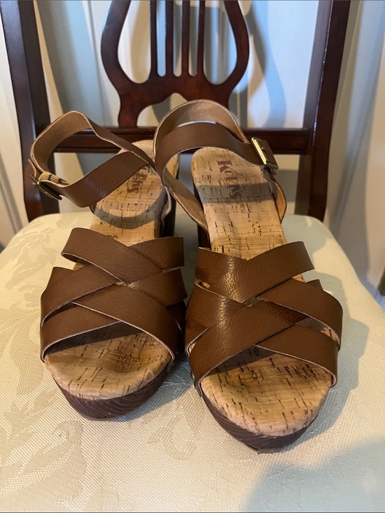 Korks Shoes - Korks Brown Cork Wedge Sandals Women’s Size 10 Adjustable Ankle Strap